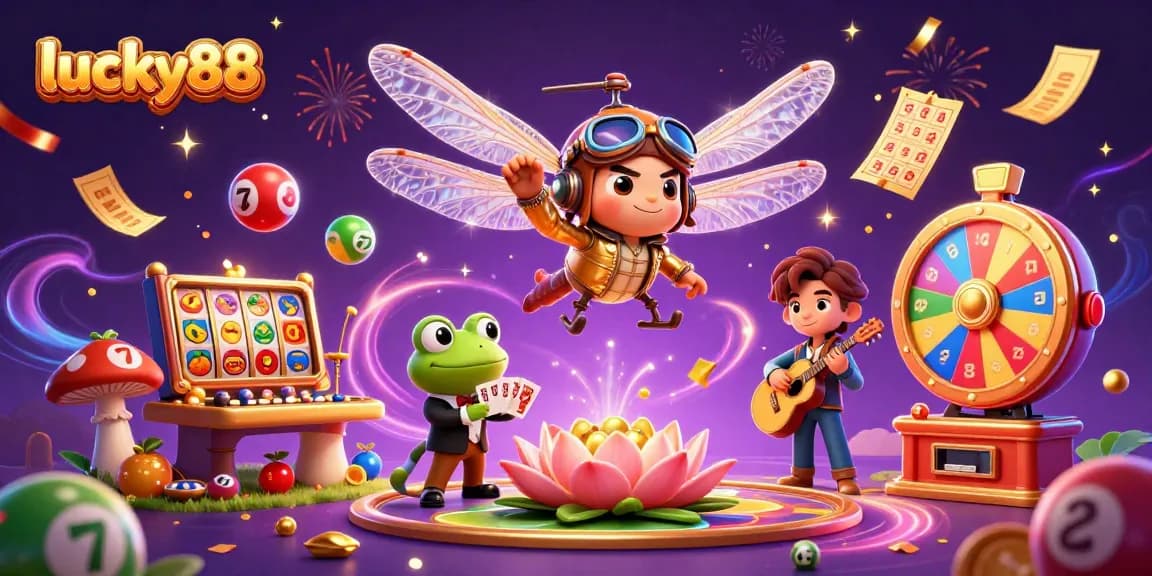 Take a thrilling chance with lucky88 in a vibrant 3D casino scene with lively characters!