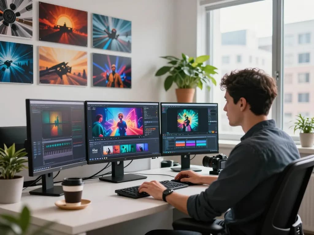 Professional engaging with Kling AI video tools in a modern creative studio.