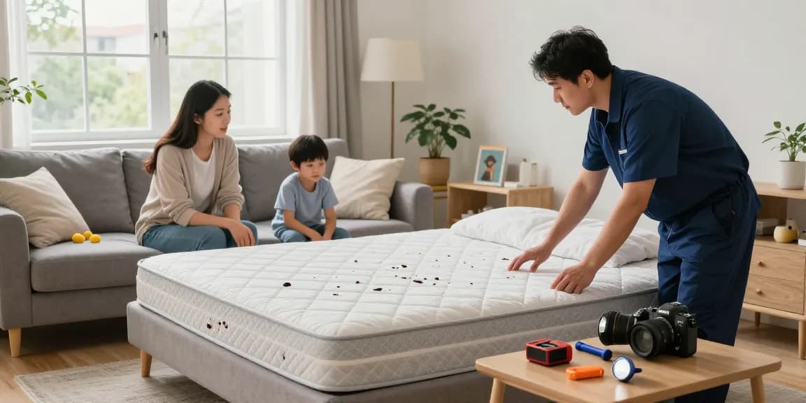 Family relieved after effective bed bug control treatment in their living room.