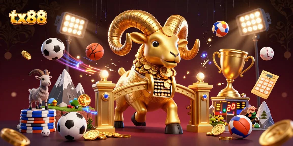 Bet big with tx88 as a golden ram charges through a vibrant and dynamic casino scene.