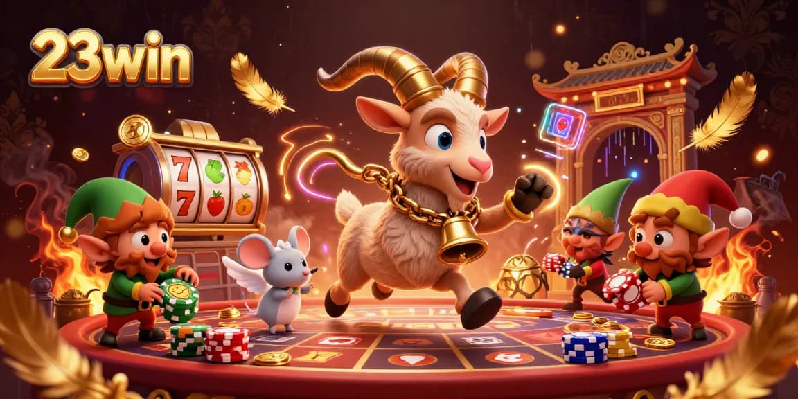 Experience thrilling jackpot excitement at 23win with festive characters in a vibrant casino scene.