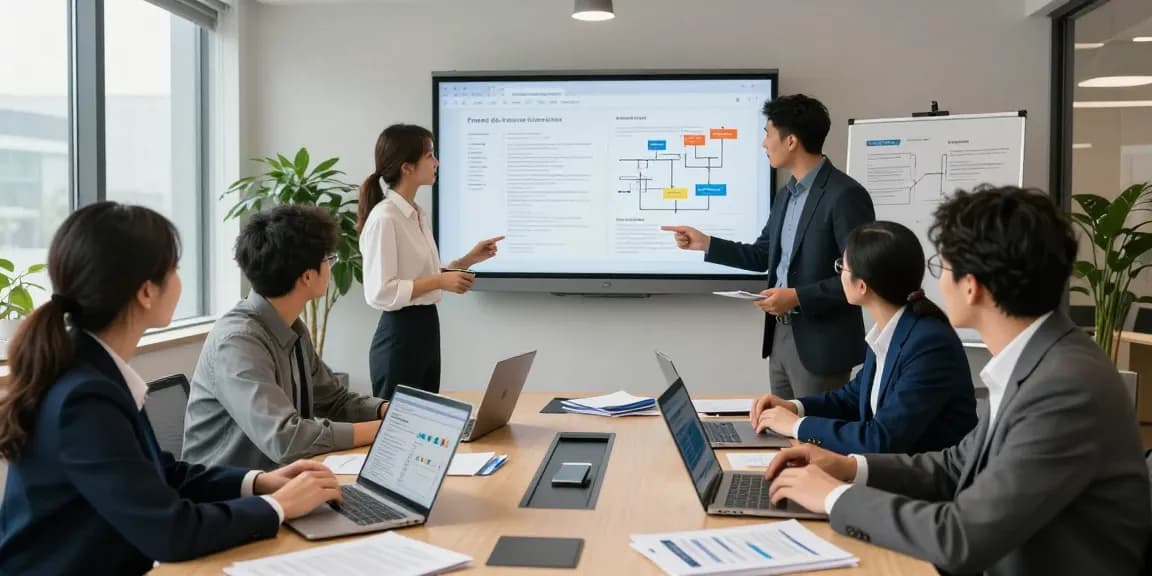 Team collaborating on document fraud detection strategies in a modern office.