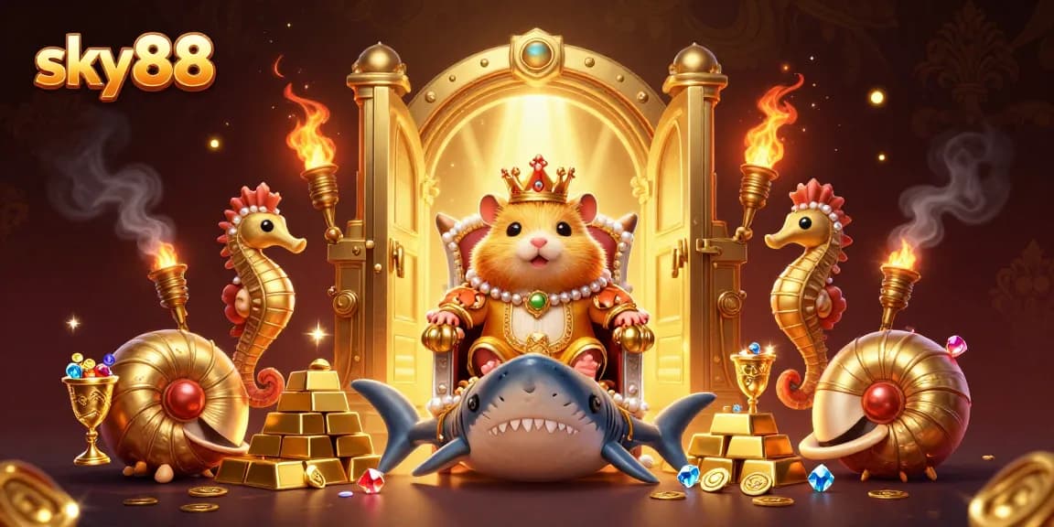 Experience thrilling wins at sky88 as the golden hamster king rules over treasures in a lively casino scene.