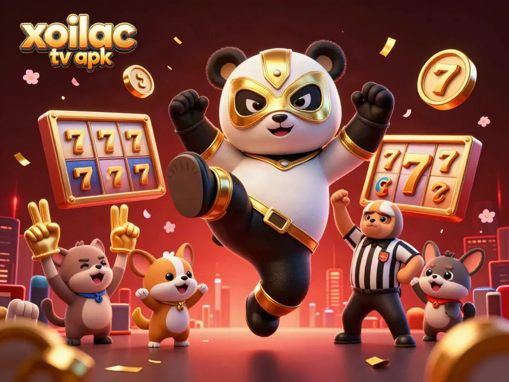 Experience the thrill of xoilac tv apk with a dynamic wrestling scene featuring a golden panda wrestler.