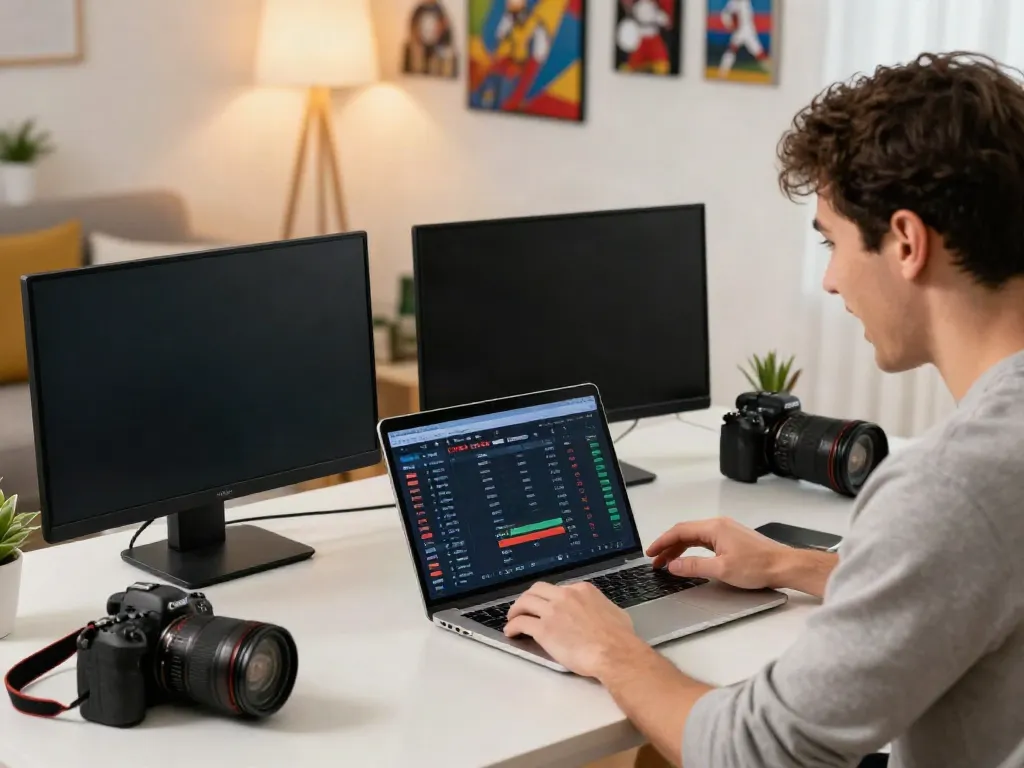 Exciting online betting scene at home illustrating debet gaming experience.