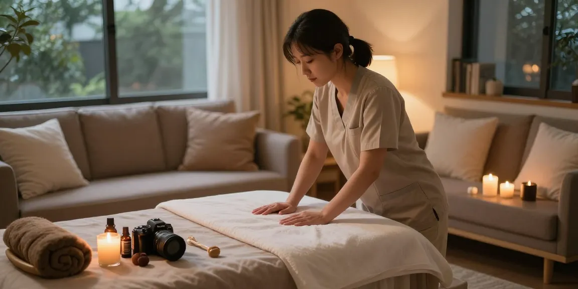 Experience the best 성남출장마사지 in a cozy home setup with relaxation and calming atmosphere.