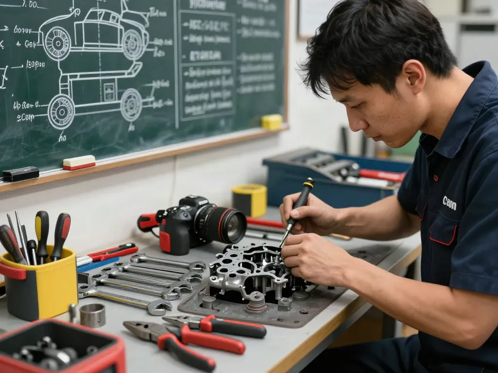 Technician using gedore tools for precision work in a workshop.