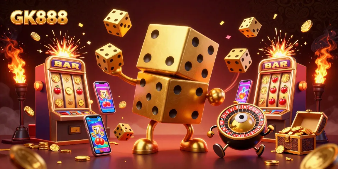 Experience thrilling wins with GK888 as a golden dice golem and roulette companion elevate the casino ambiance.
