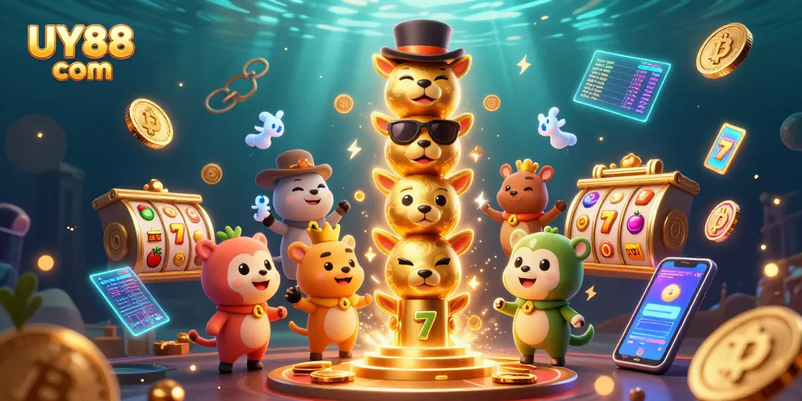 Spin and win at UY88 com with its vibrant casino-themed illustration featuring dynamic characters and gaming elements.