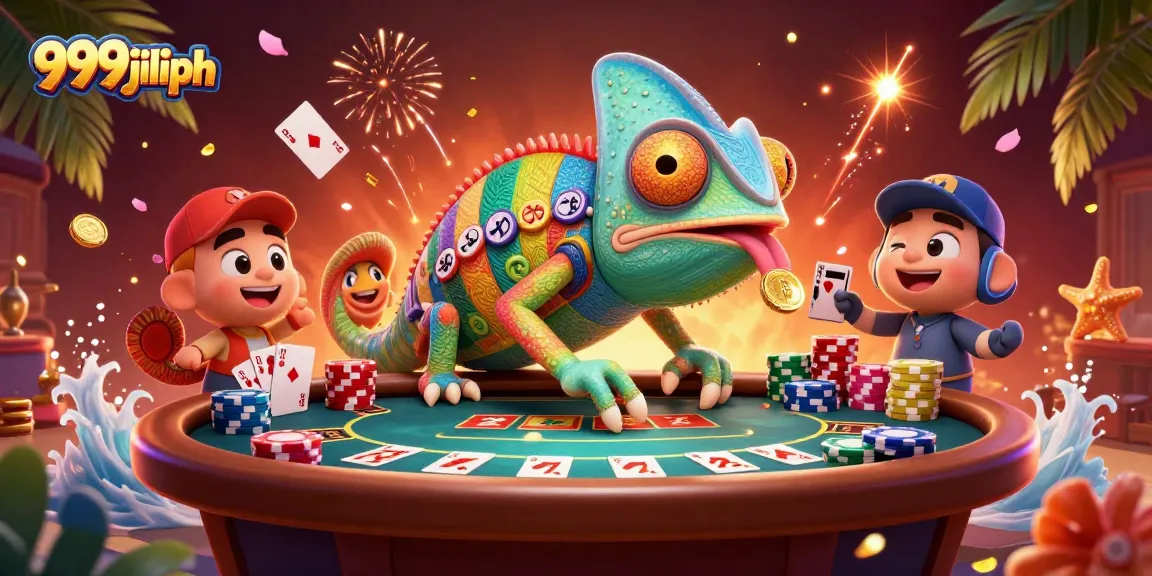 Experience thrilling moments at 999jiliph with vibrant poker games featuring dynamic elements and a colorful chameleon.