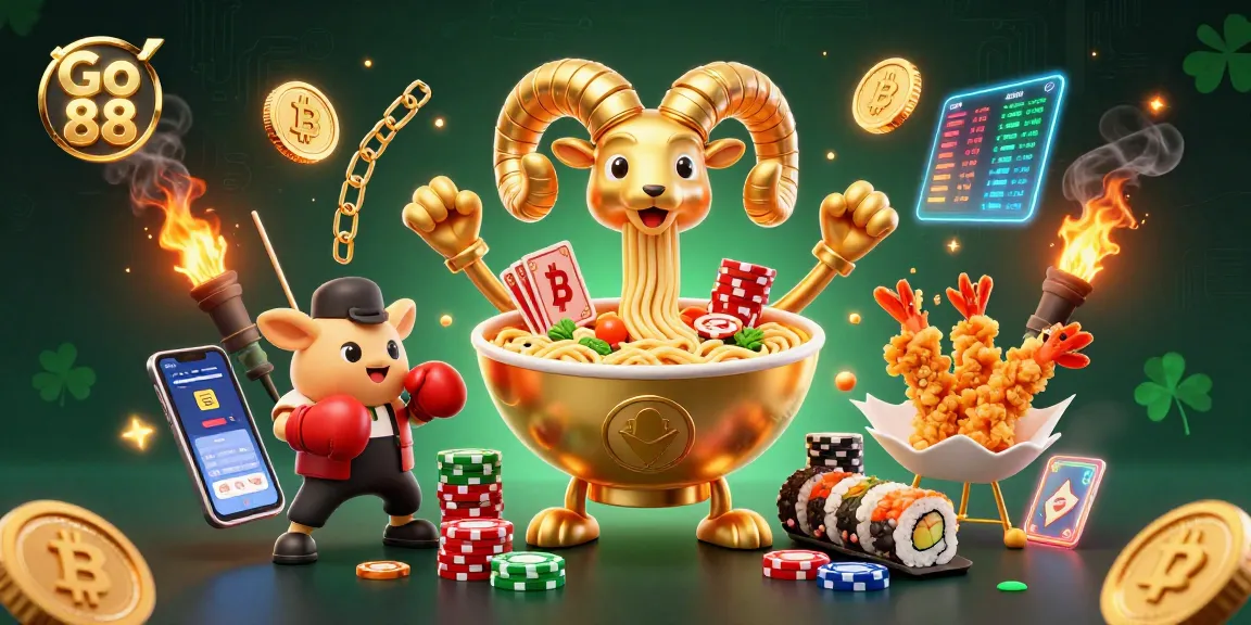 Join the game at Go 88 and experience vibrant 3D cartoon characters including a ramen bowl dealer amidst a colorful casino scene.