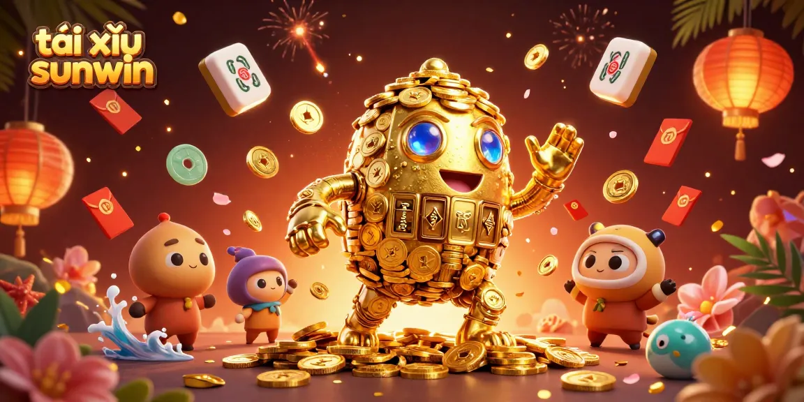 Engage in tài xỉu sunwin with a 3D dynamic scene showcasing gold coins and festive elements.
