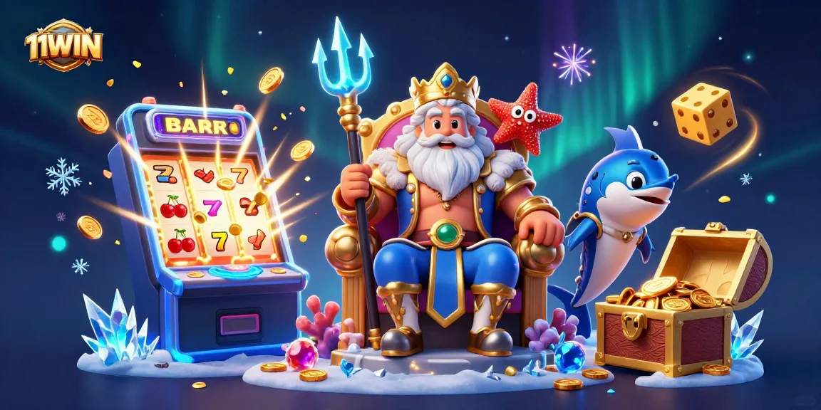 Experience thrilling wins with 11WIN in an action-packed casino adventure illustration.